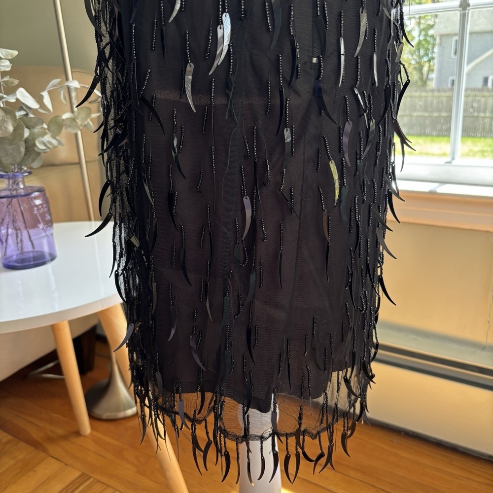 Vintage Vivienne Tam Beaded Paillette Fringe Dress Black Size 2 Flapper Art Deco - Picture 7 of 16